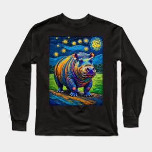 Hippopotamus at starry night Long Sleeve T-Shirt